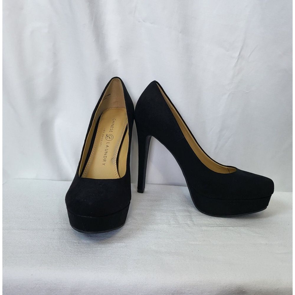 NWOB Chinese Laundry Black Microsuede Wendy‎ II 5" Platform Pumps Size 6.5